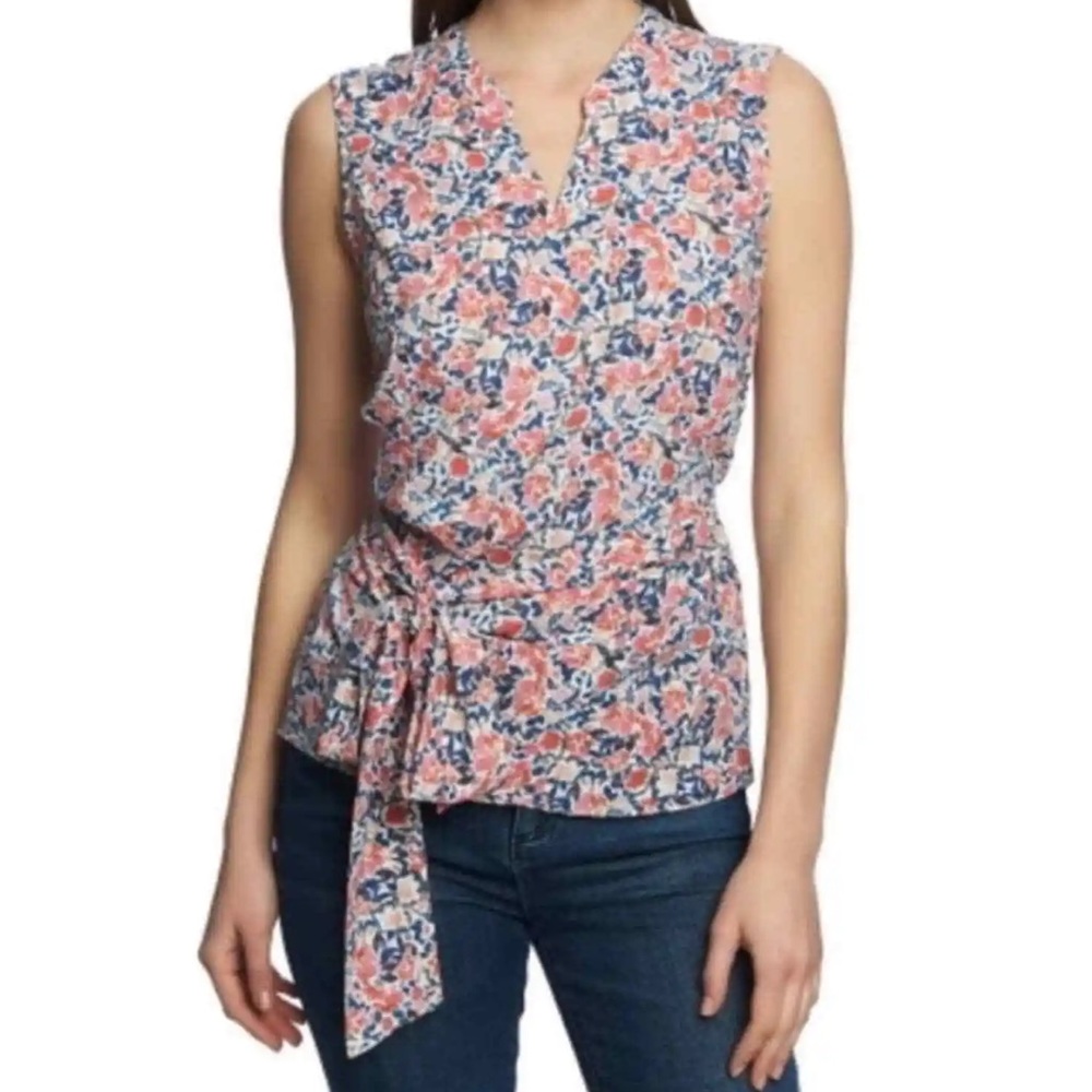 1. State Sunwashed Floral Wrap Top Nordstrom Brand Sleeveless Blouse Med NWT